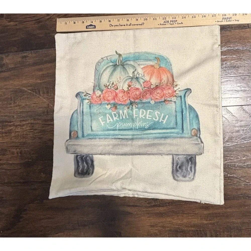 Autumn‎ Fall Teal /Aqua Farm Fresh Pumpkins Truck & Pumpkin 17x17 Pillow Covers